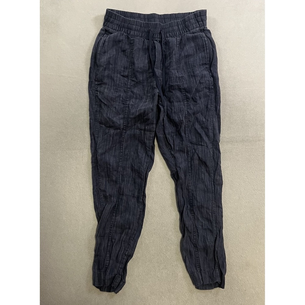 Athleta 100% Linen Pants Women's Size Small Blue Joggers Tapered Leg